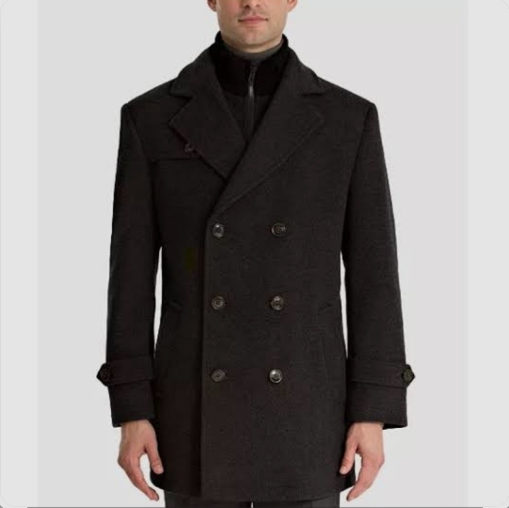 Lauren Ralph Lauren Labrada Charcoal Double Breasted Wool Blend Peacoat Size 46R